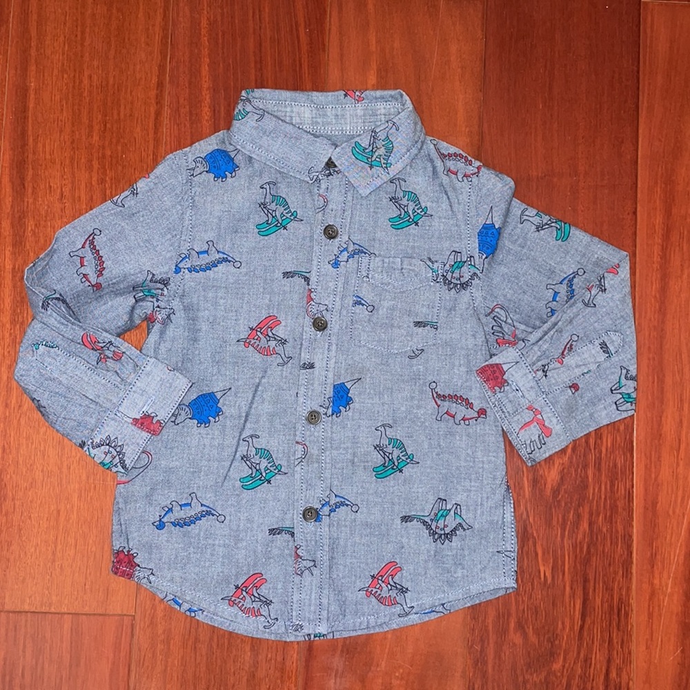 Cat & Jack Dinosaur Print Button Down Shirt Top